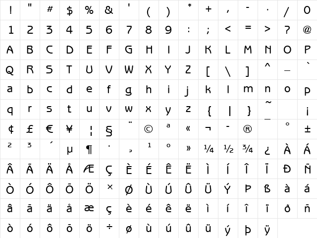 Benjamin-Gothic-Medium Regular  glyph index