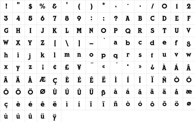 CortezEF Regular  glyph index
