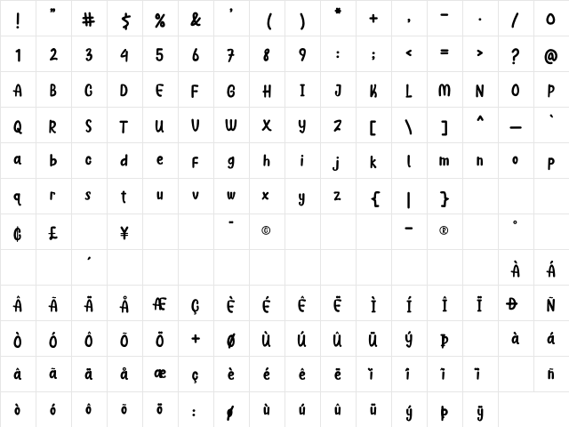 Monday Monkey Regular  glyph index