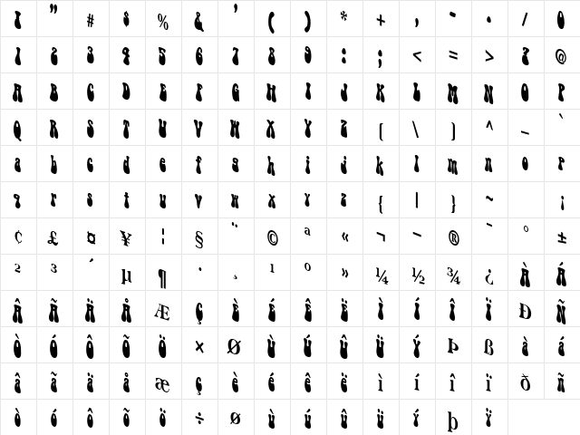 Puppy Regular  glyph index