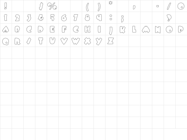 BeesWax Hollow Regular  glyph index