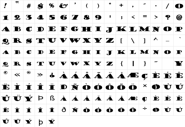CoffeeSackExtended Normal  glyph index