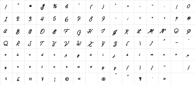 Batavia Script Clean Regular  glyph index