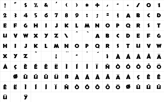 TribecaSolid Regular  glyph index