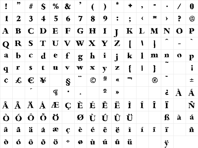 BambergRandom-Xbold Regular  glyph index