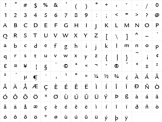 ITCLegacySans LT Medium Regular  glyph index