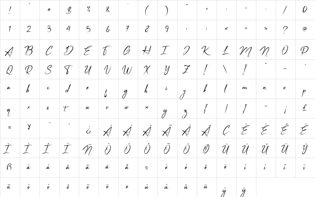 Apalu Regular  glyph index