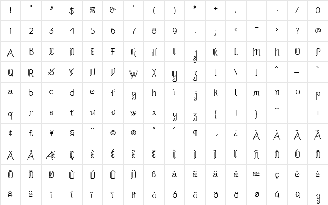 Akashi MF Regular  glyph index