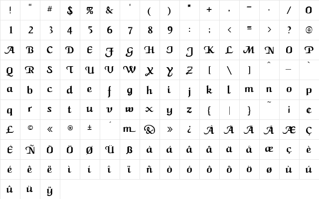 St Lucia Regular  glyph index
