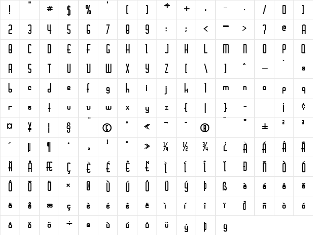 Devon Bold  glyph index