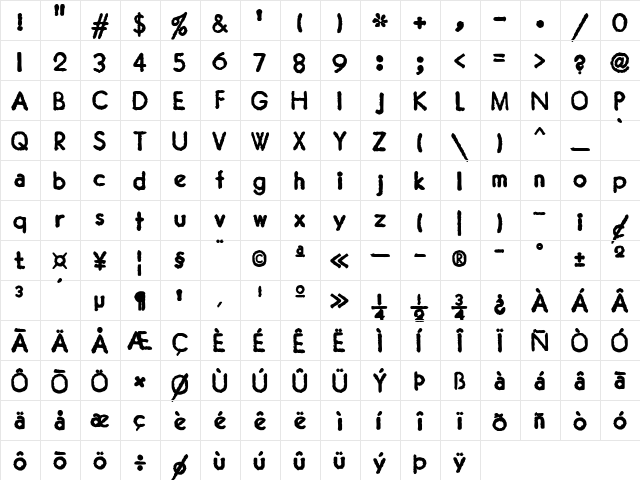 JMH Typewriter Sans Bold  glyph index