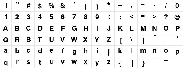 TxFntB14 Regular  glyph index