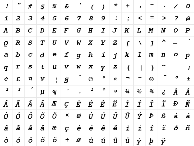 Cumberland Std Bold Italic  glyph index