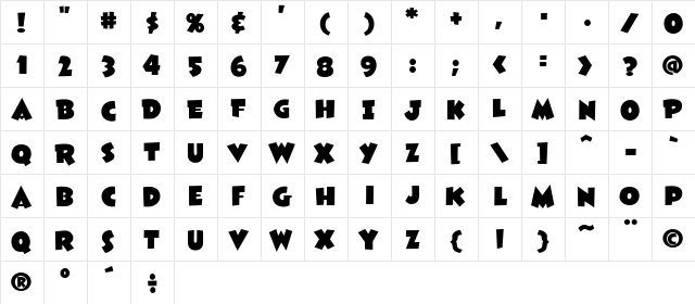 CCThatsAllFolks Bold  glyph index