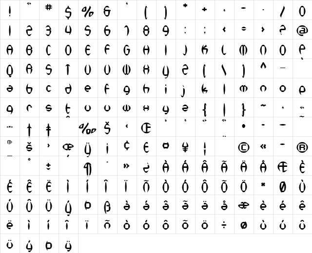 SF Synthonic Pop Regular  glyph index
