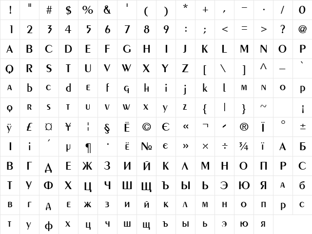 Penta Normal  glyph index