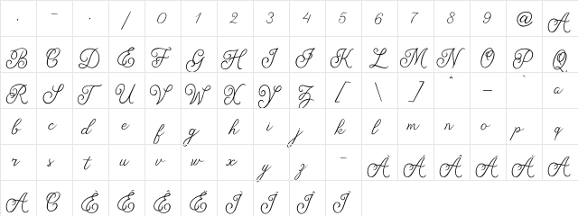 Angelitta Regular  glyph index