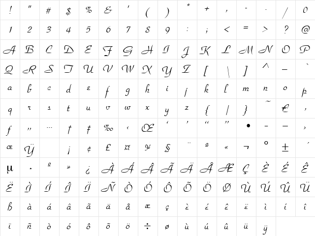 Foxtrott Regular  glyph index
