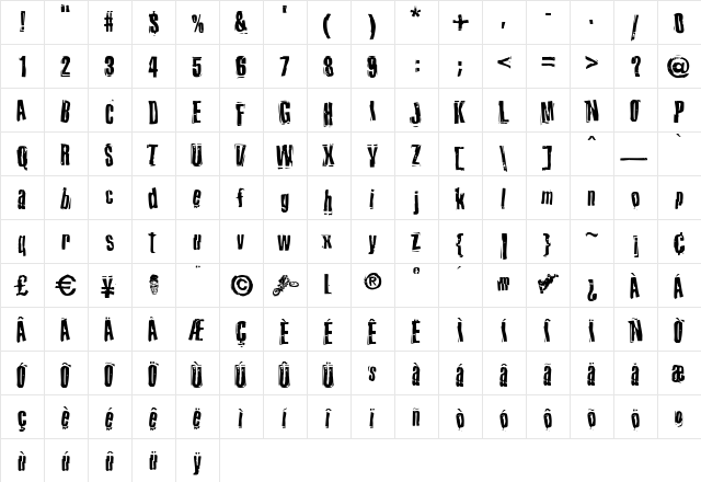 Lunatic Medium  glyph index