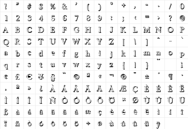 BrandonBeckerShadow-Medium Regular  glyph index
