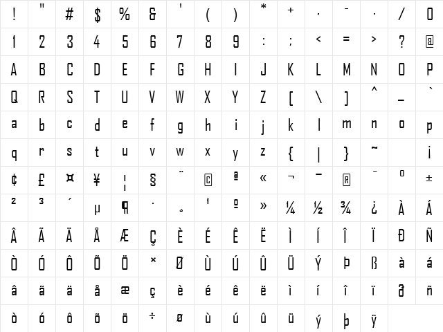 Agency FB Regular  glyph index