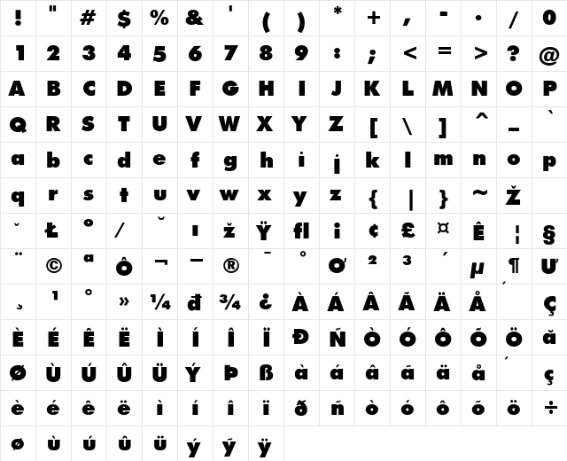 Futura-Black Bold  glyph index