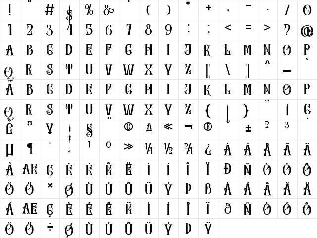 SkinerScort1 Regular  glyph index