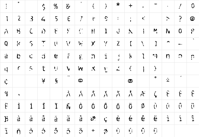 Blue Spent Black  glyph index