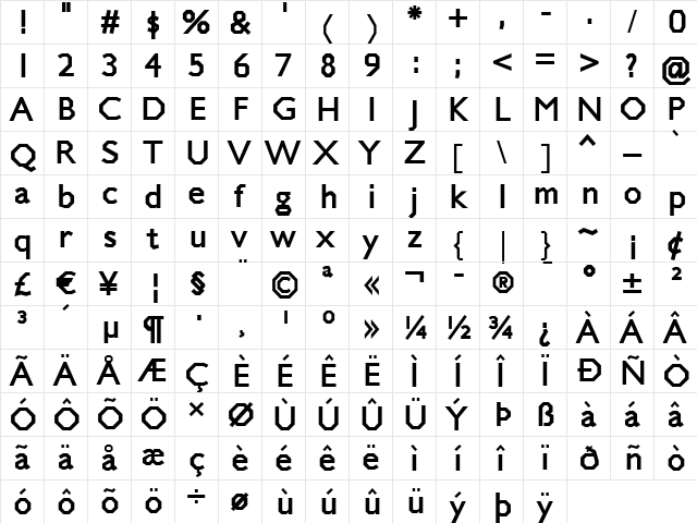 Jillican Heavy Regular  glyph index