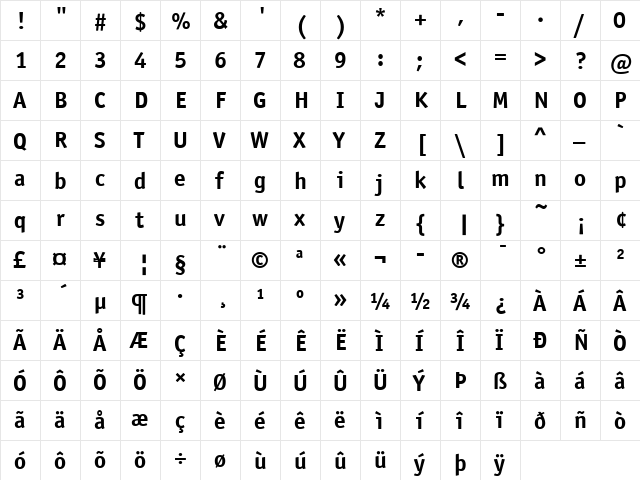 OfficinaSansITC Regular  glyph index