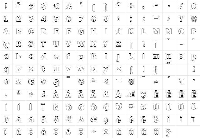 StephenBeckerOutline-Heavy Regular  glyph index