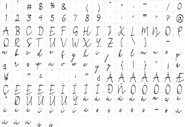 Stefian Script Regular  glyph index