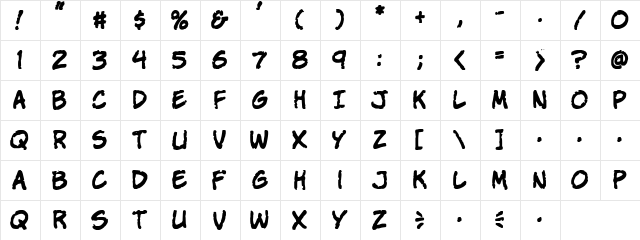 VTC StressedHand Regular  glyph index