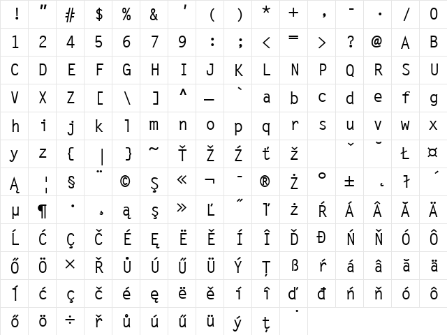 LetterGotLEEMed Regular  glyph index