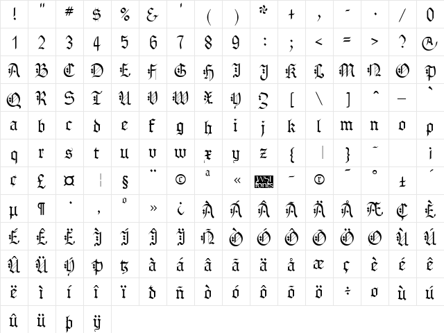 Gothenburg Regular  glyph index