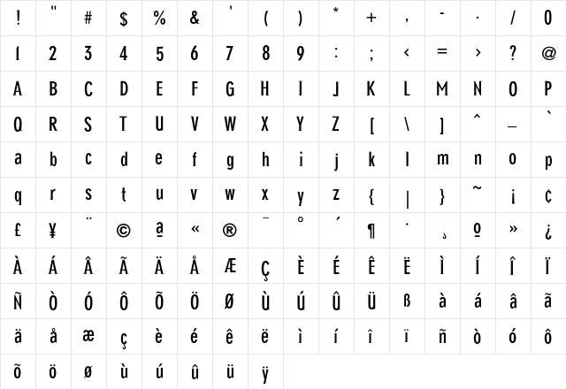 NewGlobal Regular  glyph index
