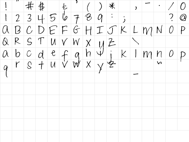 Pea Jane In A Hurry Regular  glyph index