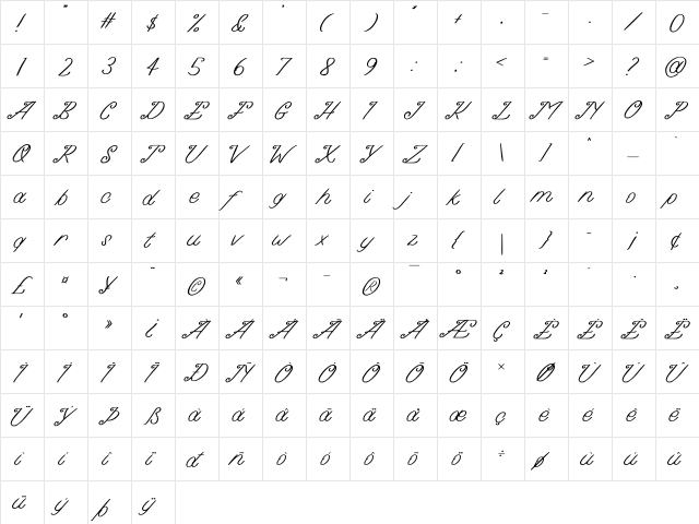 Bridge of Astania Regular  glyph index