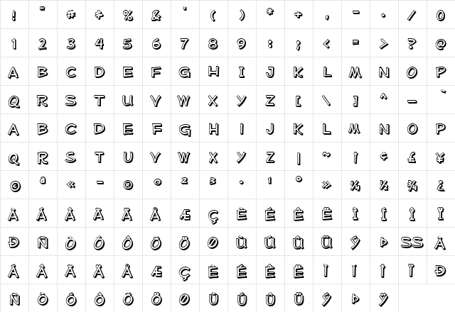 Mufferaw Shaded Regular  glyph index