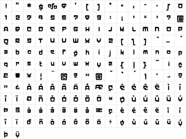 Elektron Bold  glyph index