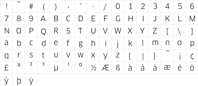 ClanPro Book  glyph index