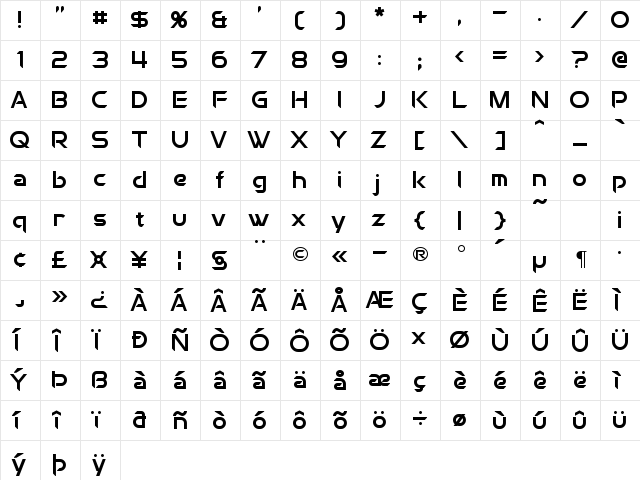 Chromia Regular  glyph index