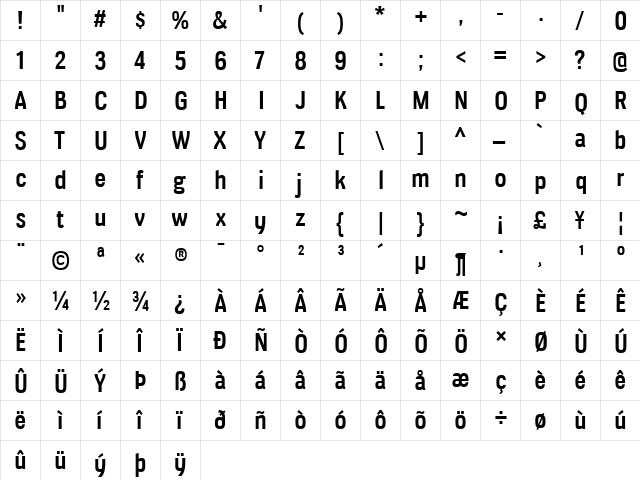 Veriox SemiBold  glyph index