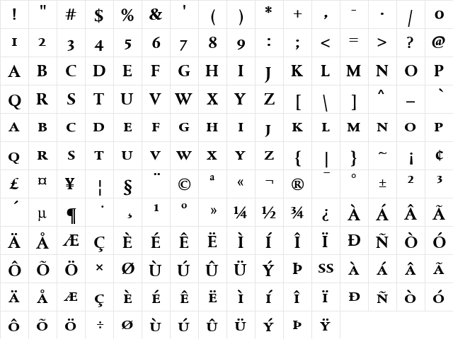 DTLAlbertinaTCaps Bold  glyph index