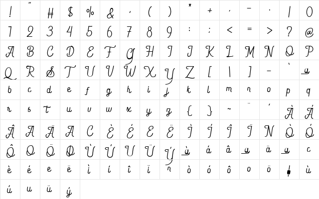 Quefira Regular  glyph index