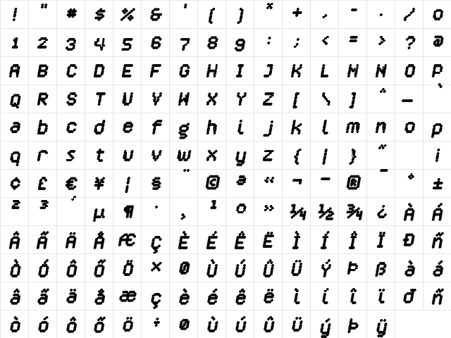 Crossover BlackOblique  glyph index