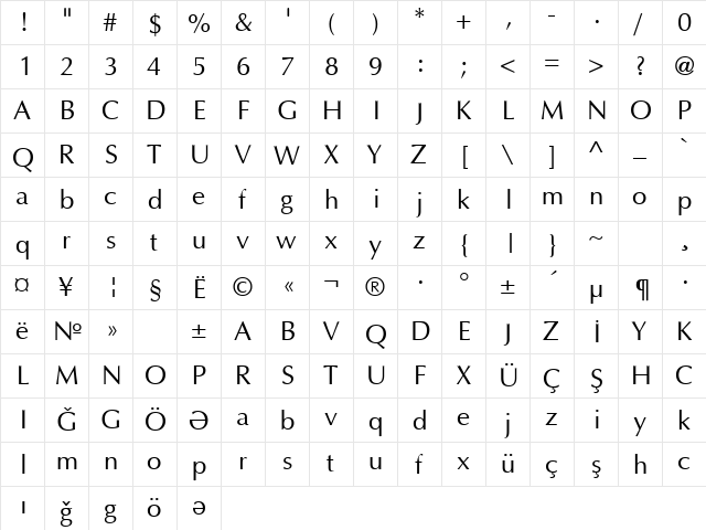 AaaOptimaAL Regular  glyph index