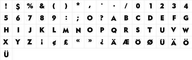 Nivea Bold  glyph index