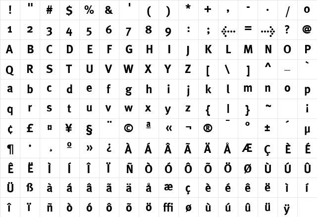 MetaPlus Bold Roman Regular  glyph index