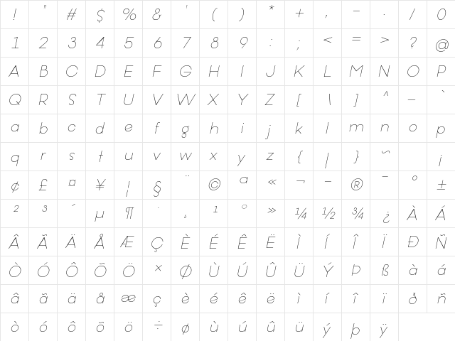 Offerings Italic  glyph index